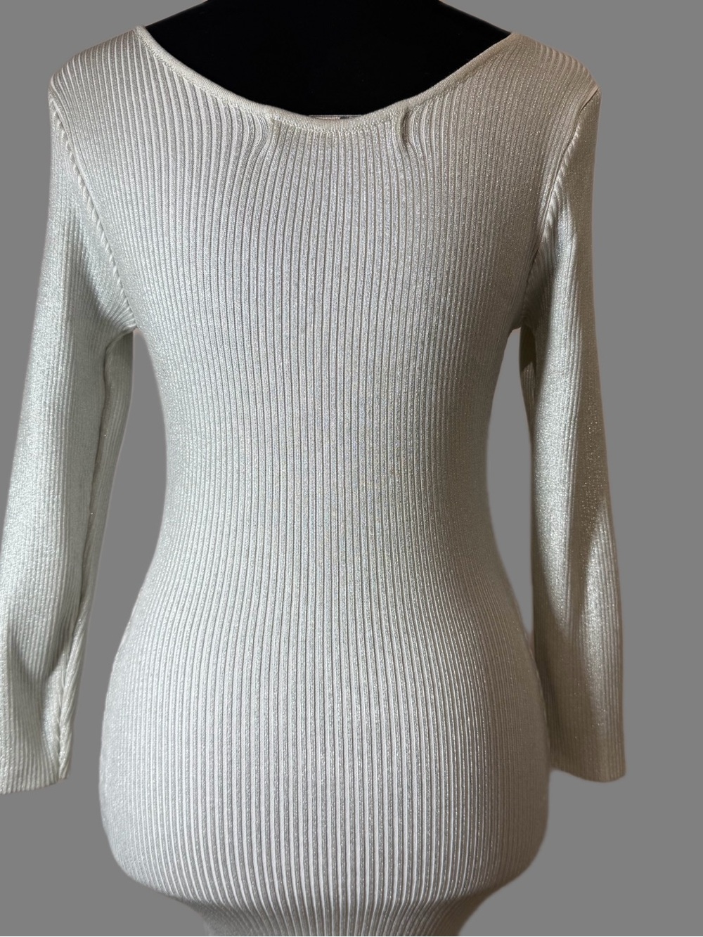 Ziegler Silver Ribbed Knit Shimmer Midi Dress Long Sleeve Bodycon S - Picture 5 of 8